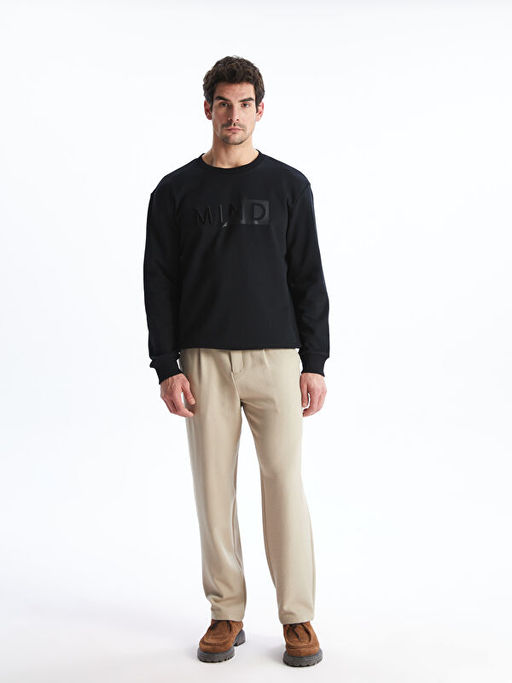 Bisiklet Yaka Uzun Kollu Bask?l? Erkek Sweatshirt