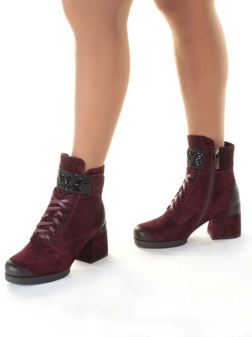 04-R135-2 BURGUNDY Ботинки зимние женские (натуральная замша, натуральный мех)