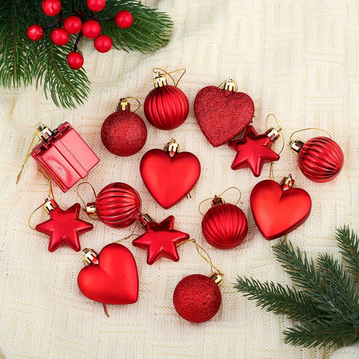 Ёлочные игрушки Грация, шары новогодние, набор 24 шт., ассорти, красный