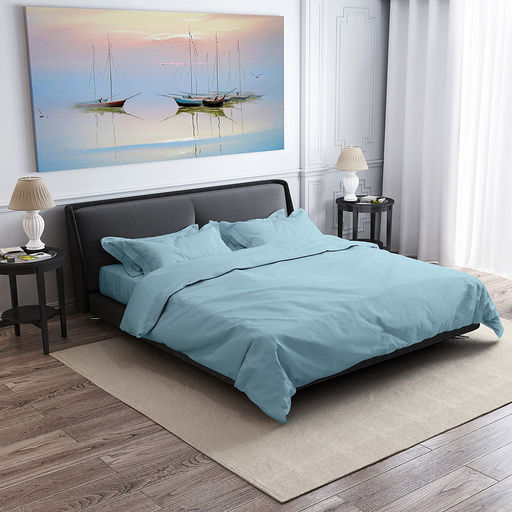 Постельное белье, комплект Дуэт (семейный) Нежная бирюза 5 предметов: 2 пододеяльника на пуговицах 145х215см, евро-простыня 220х240см, 2 наволочки 70х70см с клапаном-запахом, сатин 135г/м2, хлопок 100%, упаковка классическая ПВХ 34,5х41см, Домаш - Домашняя Мода фото 2