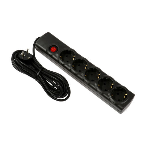 Сетевой фильтр Luazon Lighting, 5 розеток, 5 м, 2200 Вт, 3х0.75 мм2, 10 A, 220 В, c предохранителем, черный