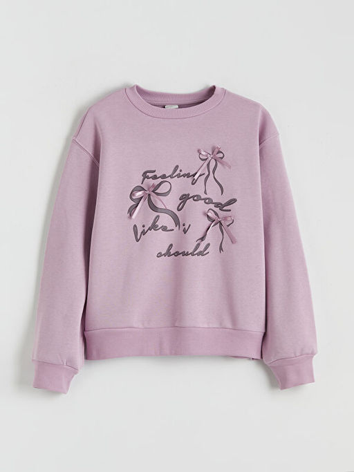 Bisiklet Yaka Fiyonk Detayl? K?z ?ocuk Kal?n Sweatshirt