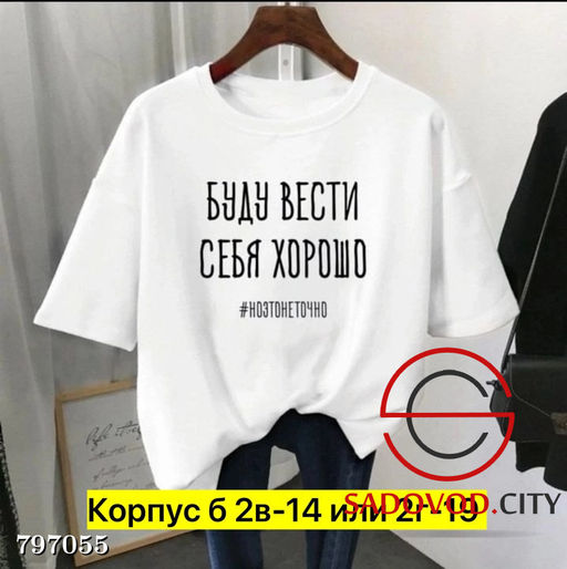 Футболка с надписью (буду вести себя хорошо)