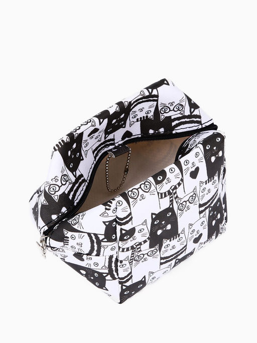 Цена за 3 шт. Мини косметичка на молнии подвесная, с принтом, для мелочей, прокладок, белый/чёрный