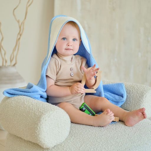 Полотенце уголок махровое Крошка Я, 75х75 см, цвет молочный/голубой, 100% хлопок, 360 г/м2  фото 21