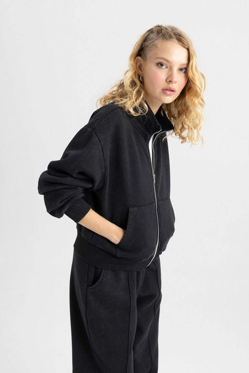 Толстовка на молнии из плотной моющейся ткани с эффектом потертости Cool - Defacto фото 4