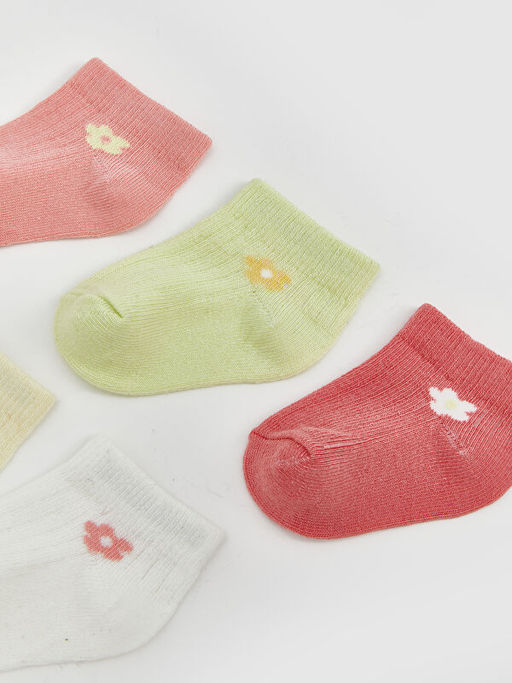 ?i?ekli K?z Bebek Patik ?orap 5li