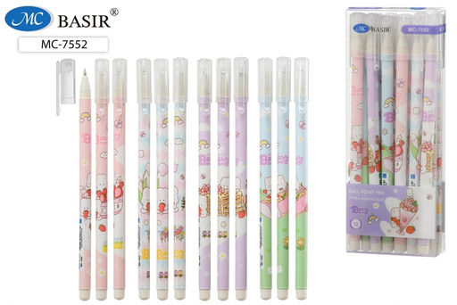 Цена за 5 шт. Ручка шар. "Десерт для зайчиков" (MC-7552) синяя, 0,7мм, цветной корпус с рисунком, в ассорт.