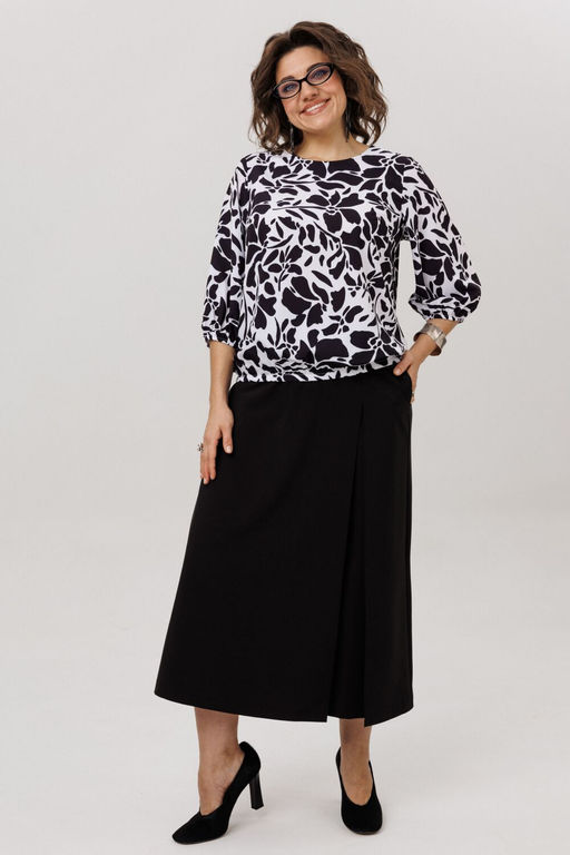 Блуза ANELLI 1779 черно-белые цветы  фото 9