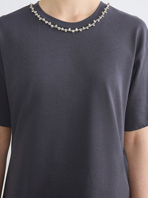 Bisiklet Yaka Ta?l? Kad?n Ti??rt