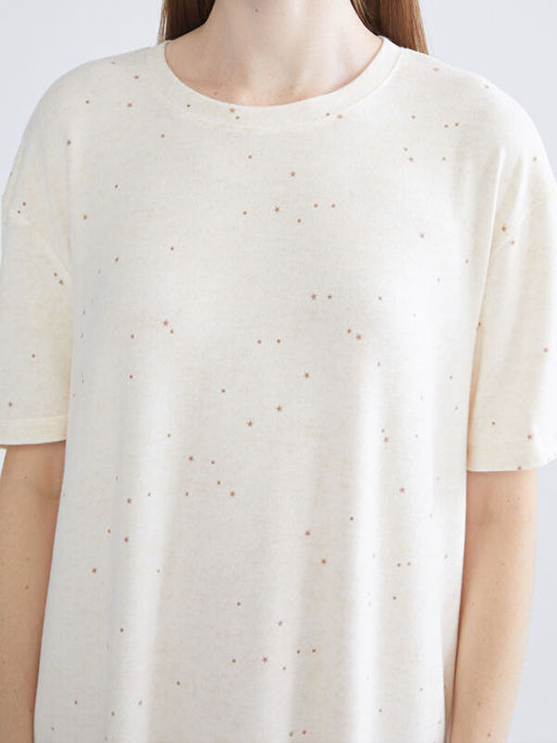 Bisiklet Yaka Bask?l? Kad?n Gecelik