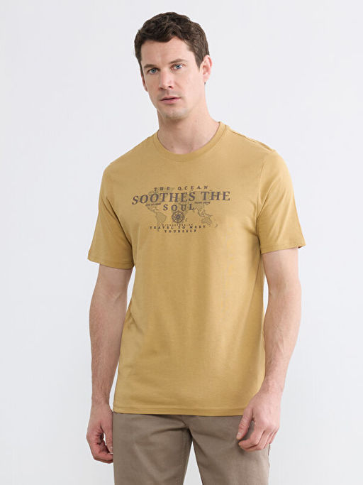 Bisiklet Yaka Bask?l? Penye Erkek Ti??rt