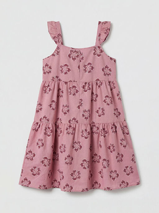 Kare Yaka ?i?ekli K?z ?ocuk Elbise