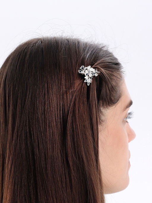 Цена за 6 шт. Крабик для волос «Синий туман», веточка, 3 см, серебро