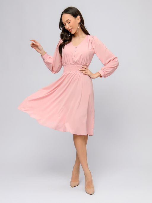 Платье цвета пыльной розы длины миди с широкой резинкой на талии - 1001dress фото 2