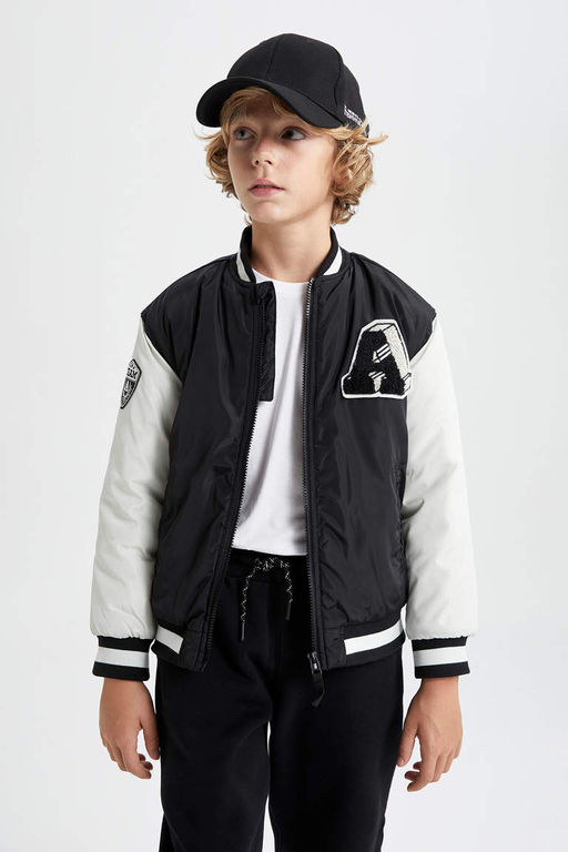 Водоотталкивающий бомбер для мальчиков с воротником-стойкой - Defacto фото 4