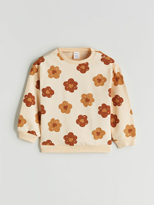 Bisiklet Yaka Bask?l? K?z Bebek Sweatshirt ve Tayt 2li