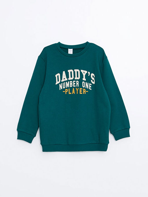 Bisiklet Yaka Bask?l? Erkek Bebek Sweatshirt