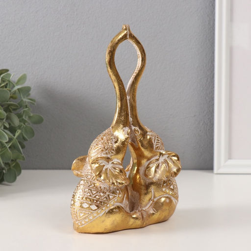 Фигурка полистоун «Слоны: прикосновение. Индейские узоры», золото, 13×6.7×19.8 см