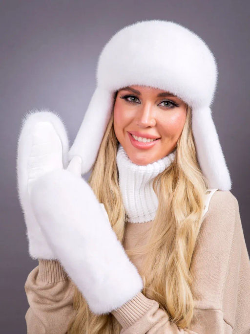 Ушанка норка трикотаж белая - Davidovfox фото 7