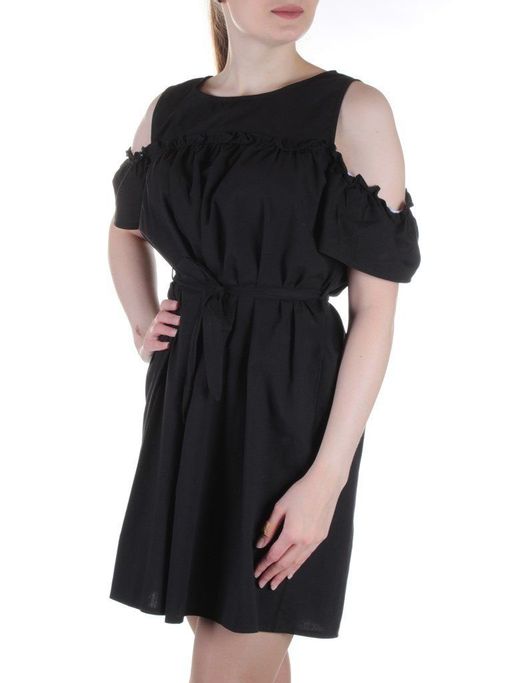 827 BLACK Платье хлопковое с поясом Fashion