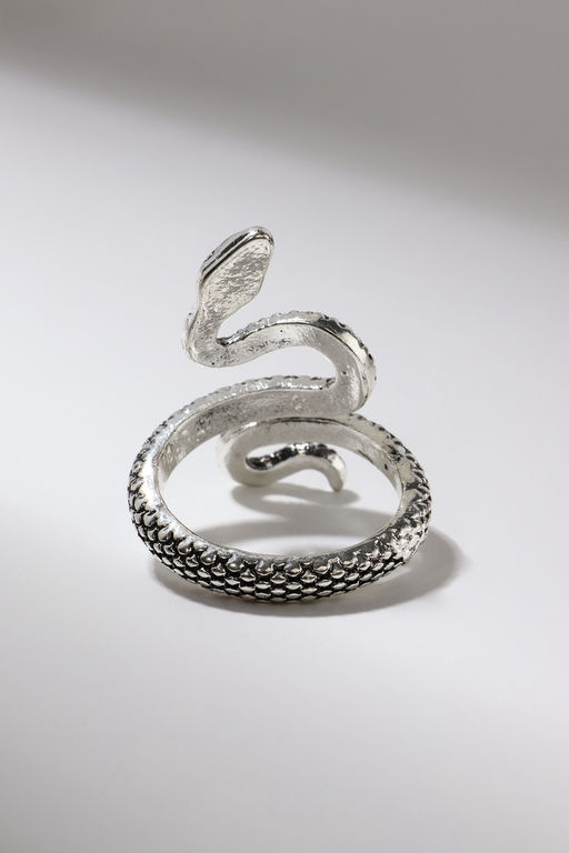 Кольцо «Змея» изогнутая, цвет чернёное серебро, безразмерное
