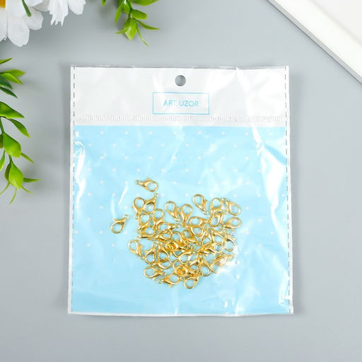 Цена за 40 шт. Основа для брелока карабин металл золото 1,2х0,6 см - Арт узор фото 6