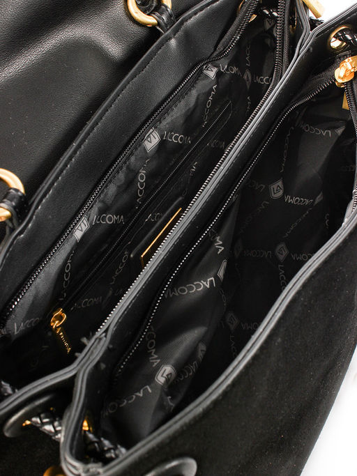 LACCOMA сумка Y2390-1F-черный натуральная замша, натуральная кожа полиэстер  фото 6