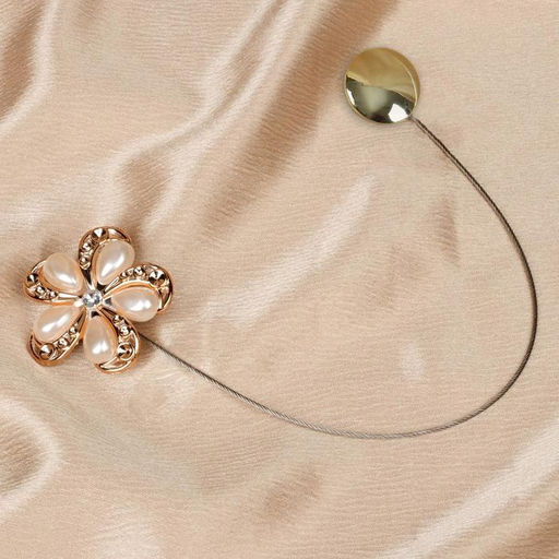 Цена за 2 шт. Подхват для штор Цветок, d = 6 см, цвет молочный/золотой - Арт узор фото 2