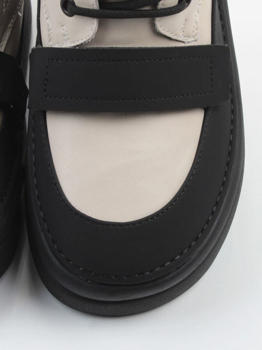 04-PAJ76-2Z LT. BEIGE /BLACK Ботинки зимние женские (натуральная кожа, натуральный мех, 100% шерсть)