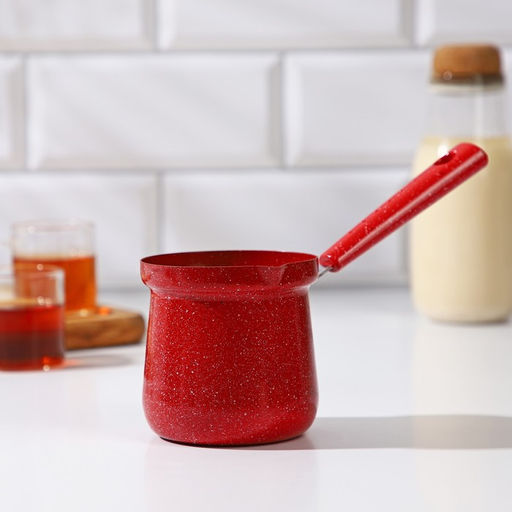 Турка Доляна Мрамор рэд, 400 мл, d=8 см, пластиковая ручка, антипригарное покрытие, индукция, красная