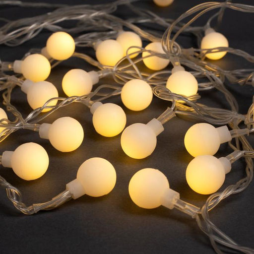Гирлянда Нить 5 м с насадками Шарики белые, IP20, прозрачная нить, 30 LED, свечение тёплое белое, 8 режимов, 220 В