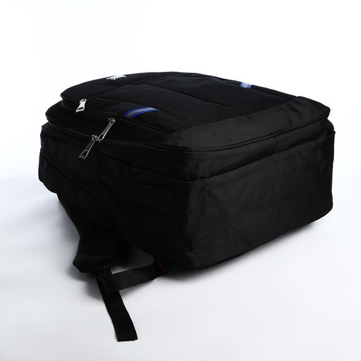 Рюкзак молодёжный на молниях, со светоотражающими элементами, 2 отдела на молнии, 4 кармана, размер 37×17×54 см, чёрный/синий