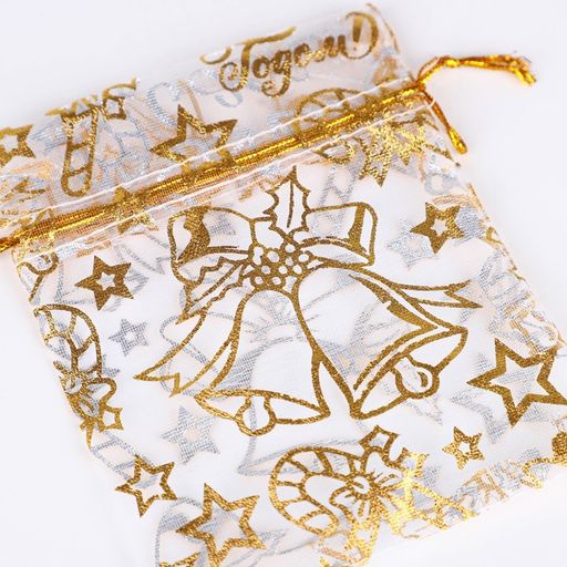 Цена за 20 шт. Мешочек подарочный новогодний органза Колокольчики, 10 х 12 см +/- 1.5 см - Дарите счастье фото 3