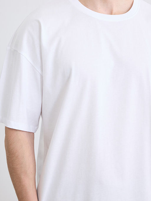 Oversize Fit Bisiklet Yaka K?sa Kollu Erkek Ti??rt
