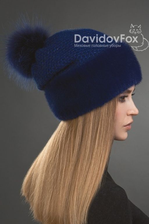 Шапка Оливия норка трикотаж индиго