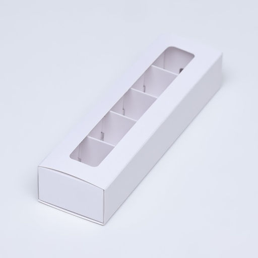 Цена за 5 шт. Коробка под 5 конфет с обечайкой, с окном, с тонкими разделителями, белый 21х5х3,3 см - Simaland фото 4