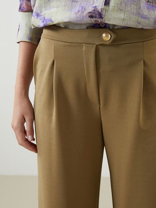 Loose Fit Krep Kad?n Pantolon