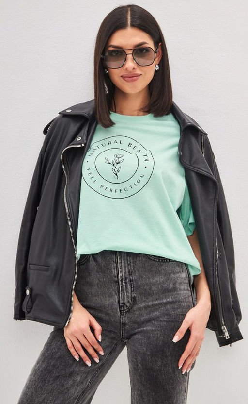 Футболка женская с принтом F312-03-771 ментоловая - Fine joyce фото 3