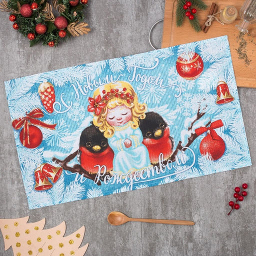 Цена за 5 шт. Полотенце кухонное «Доляна. С Рождеством», 35×60 см, 100% хлопок