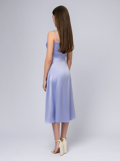 Платье сиреневое длины миди на бретелях с глубоким вырезом - 1001dress фото 3