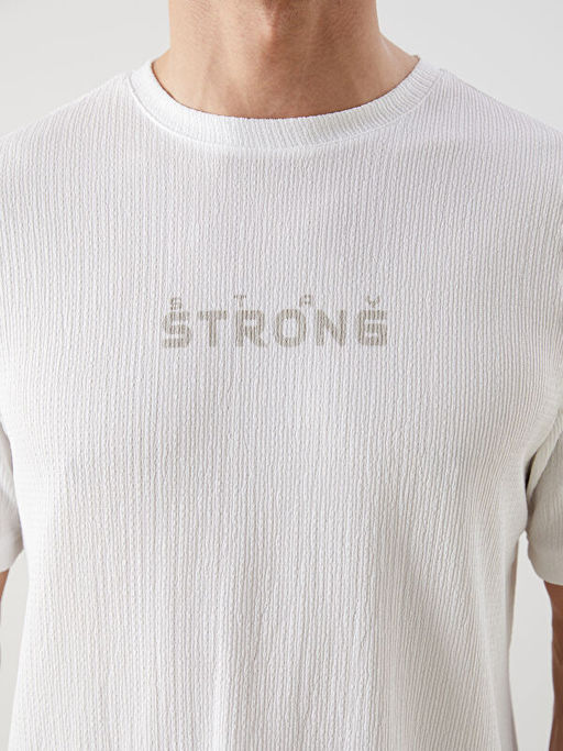 Bisiklet Yaka Bask?l? Erkek Dokulu Ti??rt