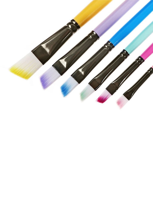 Набор кистей синтетика (№2.4.6.8.10.12), плоские, с цветными ручками, скошенные, 6 штук (международный размер)