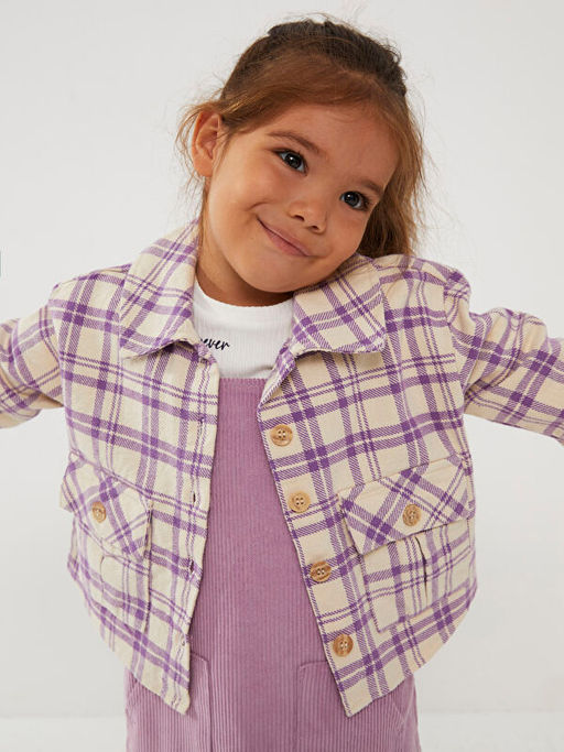 Polo Yaka Uzun Kollu Ekose Desenli K?z Bebek Ceket - Waikiki фото 3