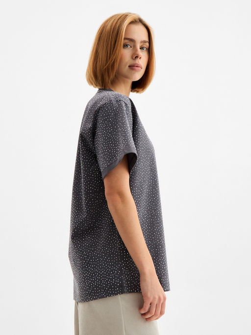 Футболка со стразами женская MIST, серая, размер S