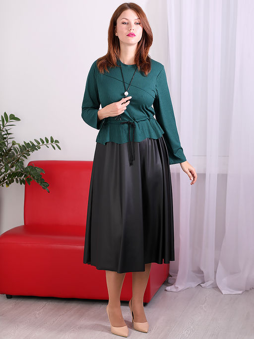 Платье комбинированное с трикотажем и кожей - Almond фото 3