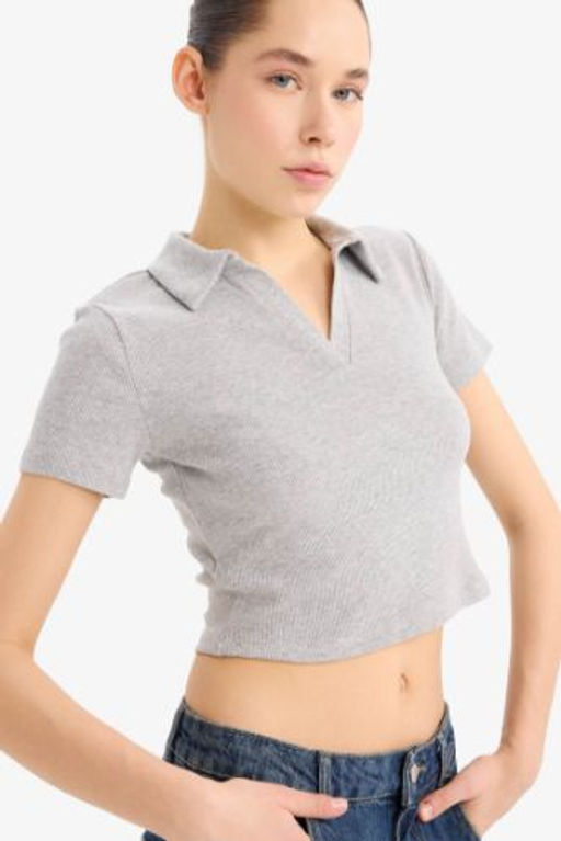 Fitted Polo Yaka Fitilli Kaskorse K?sa Kollu Tisort