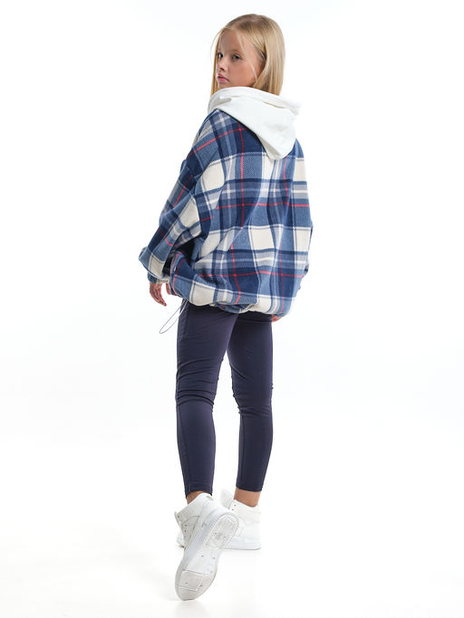 Худи оверсайз в клетку подростковое с капюшоном на меху 22-8046 синяя клетка - Mini maxi фото 6
