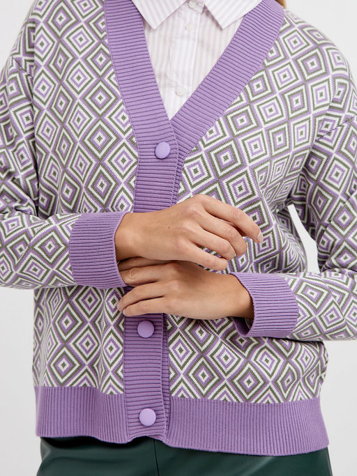 кардиган женский в фиолетовом цвете с геометричным принтом - Glenfield фото 3
