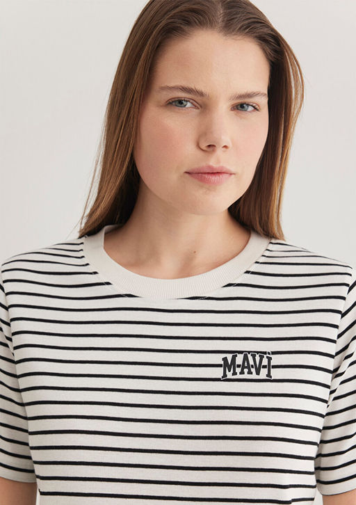 Mavi Logo Bask?l? Siyah Cizgili Tisort  фото 6